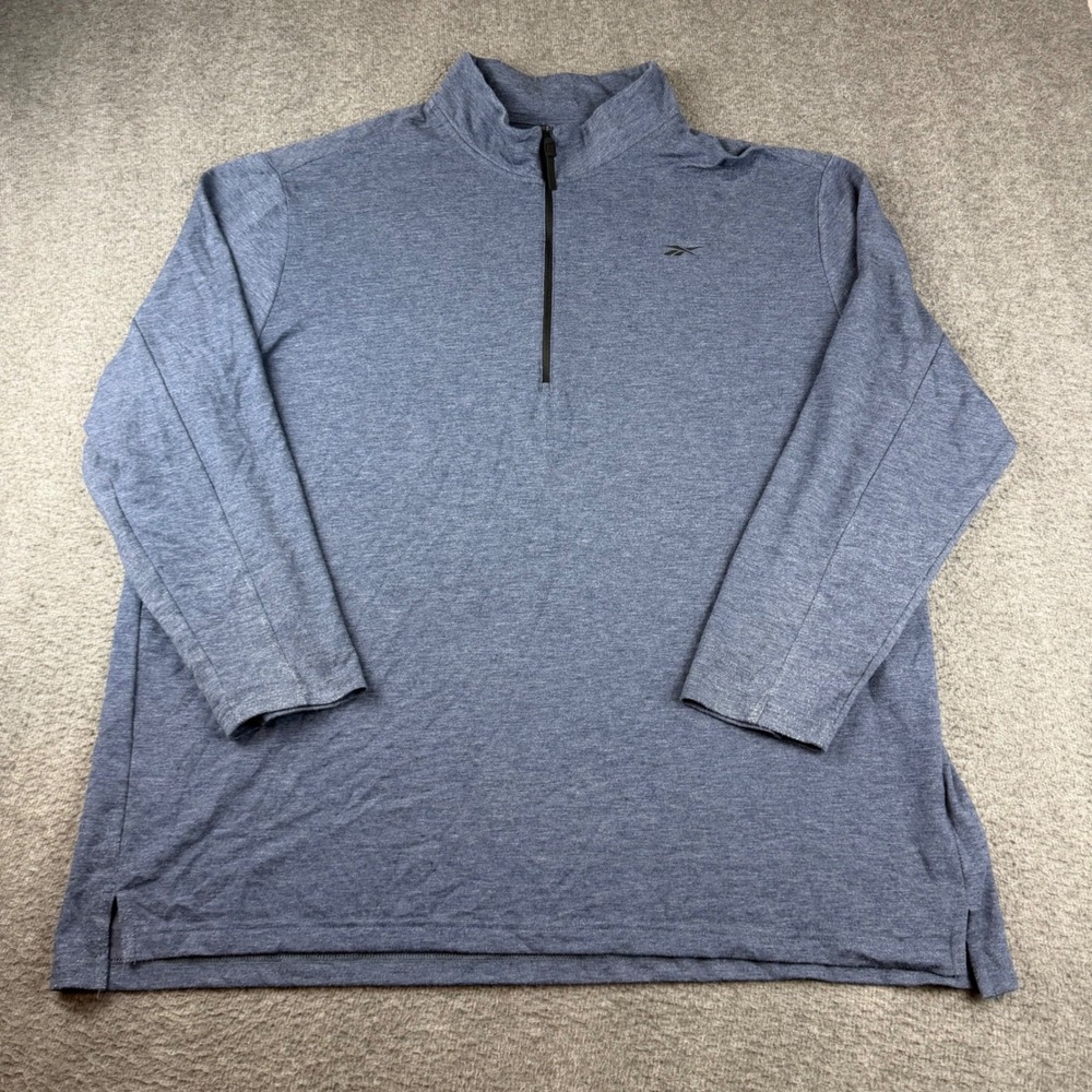 Reebok Quarter Zip Pullover Men's 3XL Blue Speedwick Heathered Long Sleeve Top
